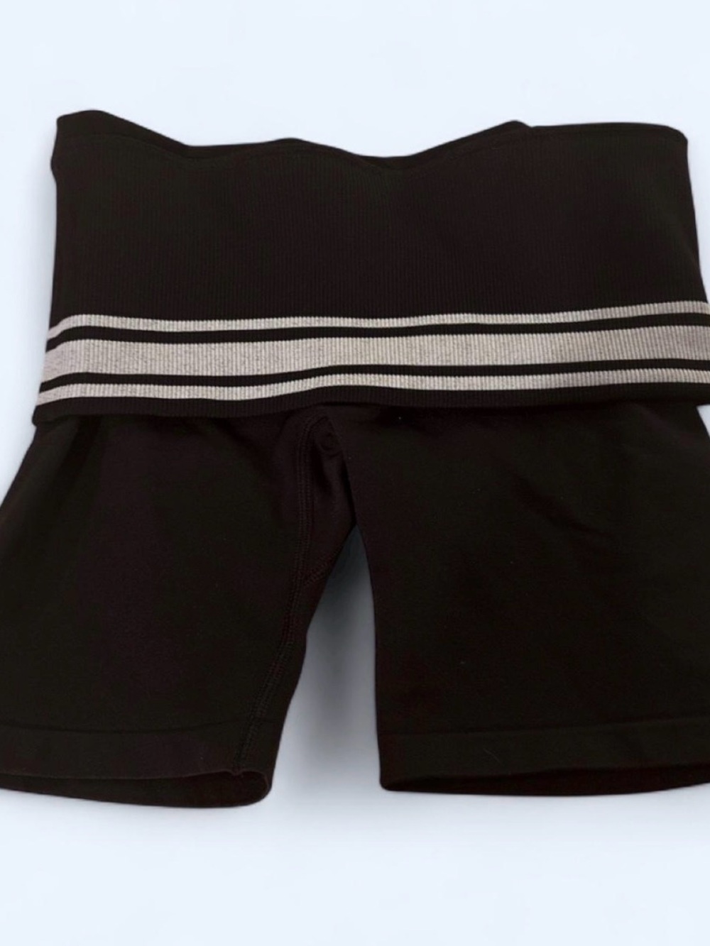 High-Waist Black Foldover Shorts with Stripe Detail